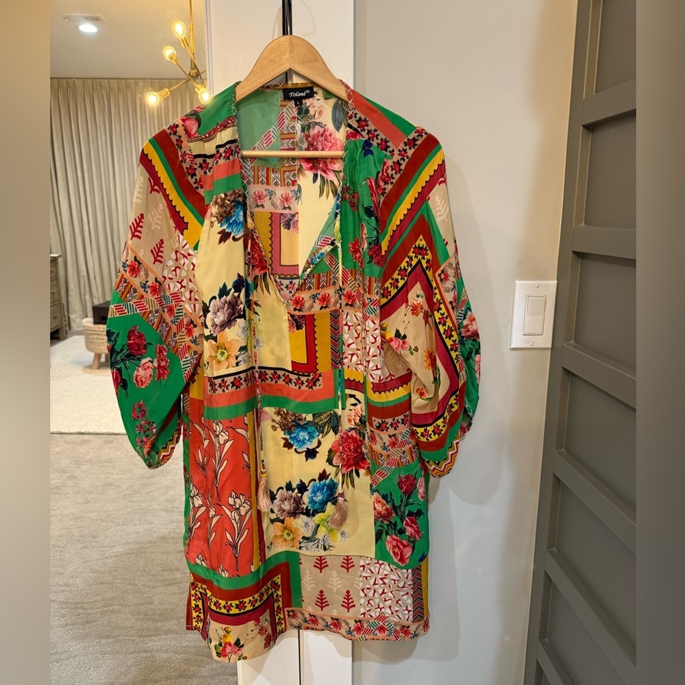Tolani Multicolor Silk Floral Tunic Dress Size Large